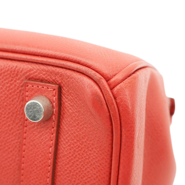 HERMES Birkin 30 Square Clemence Leather Satchel Bag Red