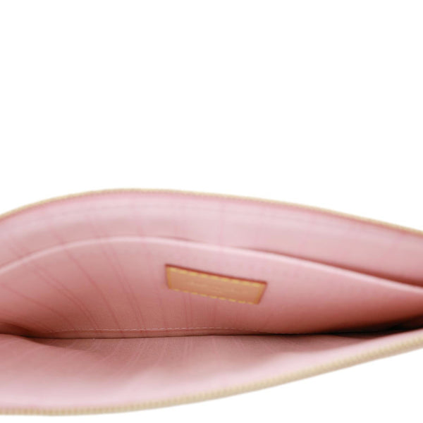 LOUIS VUITTON Neverfull Damier Azur Pochette Wristlet Rose Ballerine