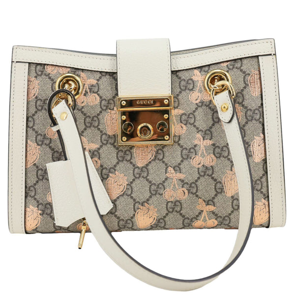 GUCCI Padlock Small GG Supreme Berry Canvas Tote Beige 498156