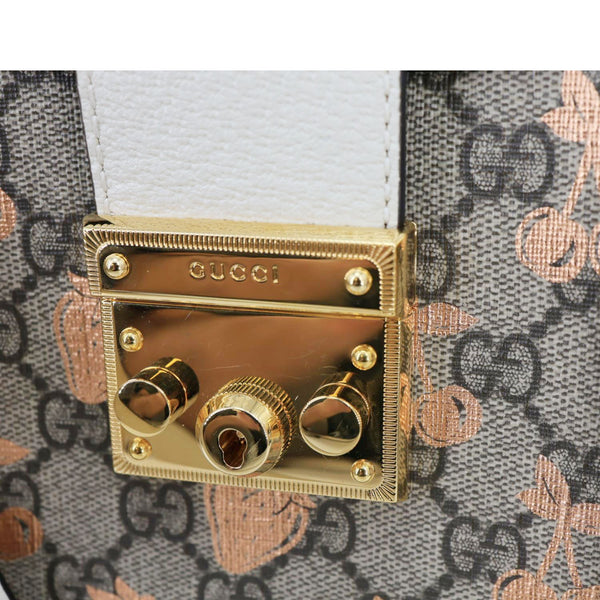 GUCCI Padlock Small GG Supreme Berry Canvas Tote Beige 498156