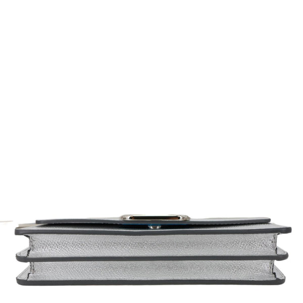 VALENTINO VLogo Metallic Leather Wallet On Chain Silver