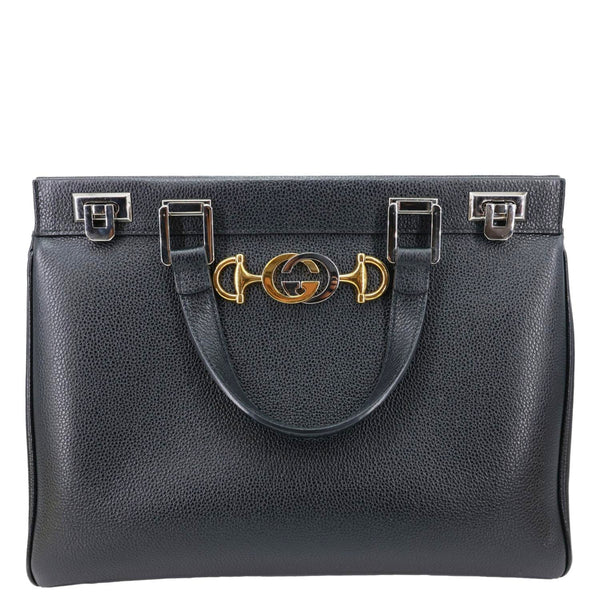GUCCI Zumi Medium Leather Top Handle Shoulder Bag Black 564744