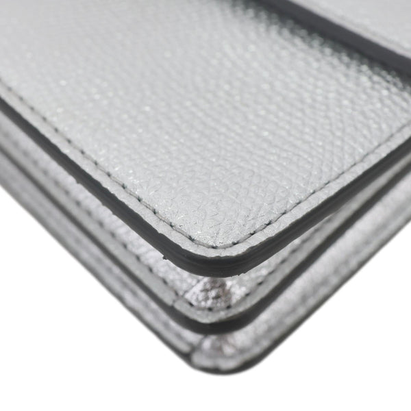 VALENTINO VLogo Metallic Leather Wallet On Chain Silver