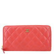 CHANEL Quilted Lambskin Leather Zip Around Long Wallet Pink