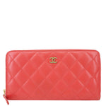 CHANEL Quilted Lambskin Leather Zip Around Long Wallet Pink
