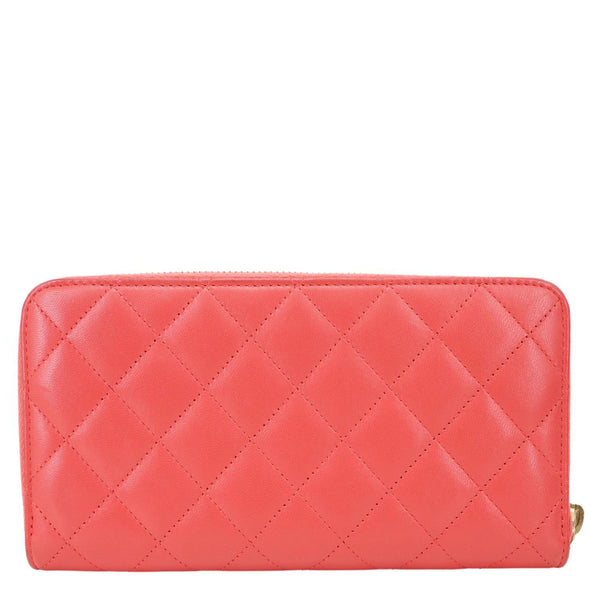 CHANEL Quilted Lambskin Leather Zip Around Long Wallet Pink