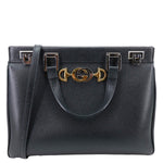 GUCCI Zumi Medium Leather Top Handle Shoulder Bag Black 564744