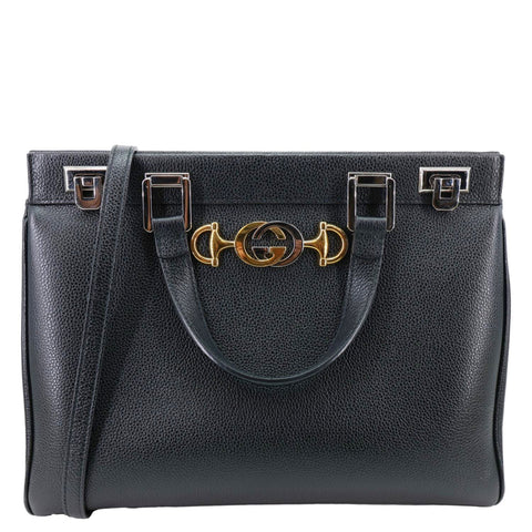 GUCCI Zumi Medium Leather Top Handle Shoulder Bag Black 564744