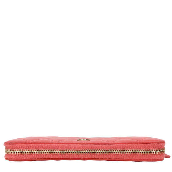 CHANEL Quilted Lambskin Leather Zip Around Long Wallet Pink