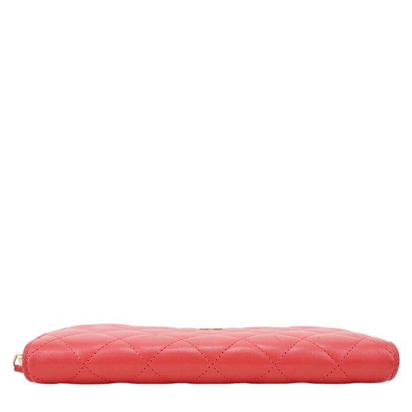 CHANEL Quilted Lambskin Leather Zip Around Long Wallet Pink