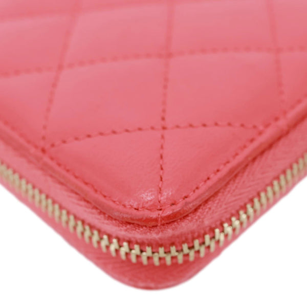CHANEL Quilted Lambskin Leather Zip Around Long Wallet Pink
