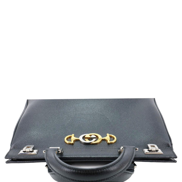 GUCCI Zumi Medium Leather Top Handle Shoulder Bag Black 564744