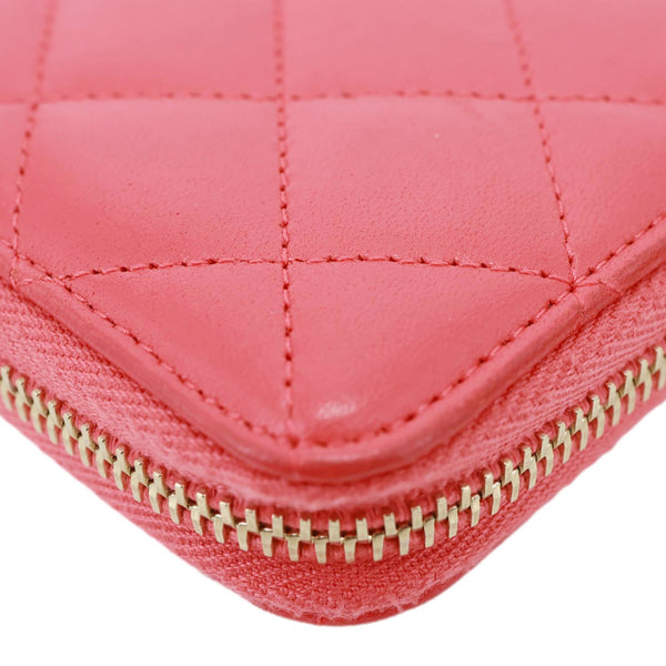 CHANEL Quilted Lambskin Leather Zip Around Long Wallet Pink