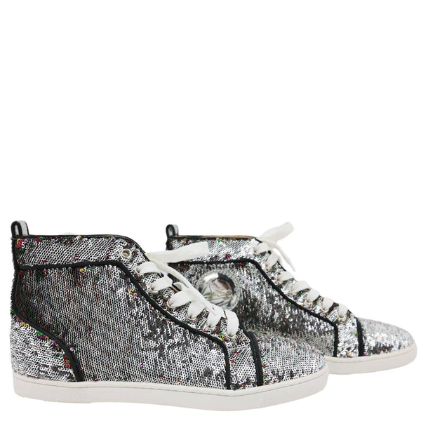 CHRISTIAN LOUBOUTIN Bip Bip High Top Sequins Sneaker Silver Size 38.5