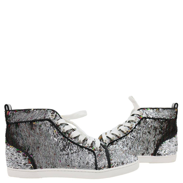 CHRISTIAN LOUBOUTIN Bip Bip High Top Sequins Sneaker Silver Size 38.5