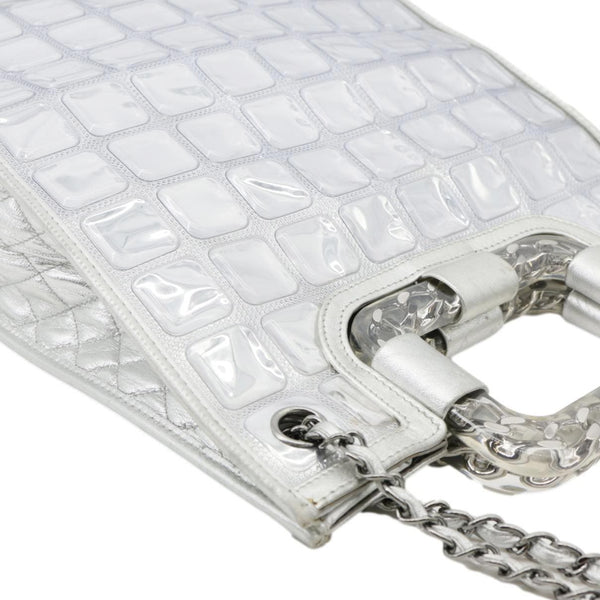 CHANEL Large Vinyl Ice Cube Shopper Tote Bag Silver