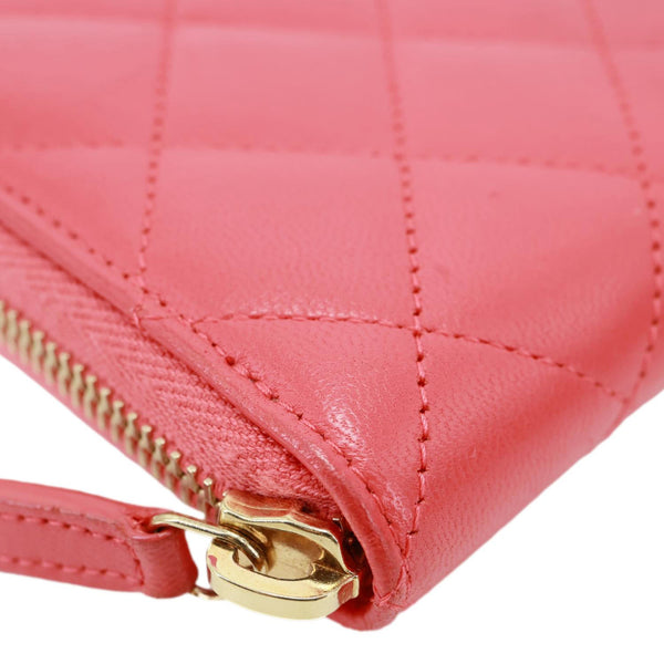 CHANEL Quilted Lambskin Leather Zip Around Long Wallet Pink