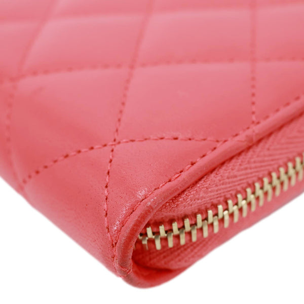 CHANEL Quilted Lambskin Leather Zip Around Long Wallet Pink