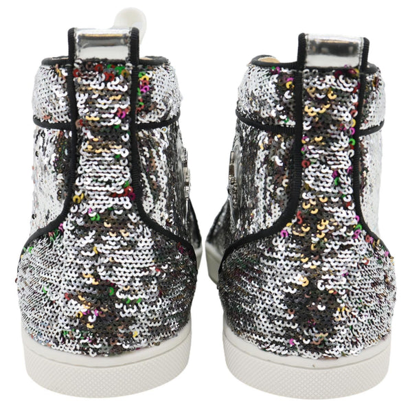 CHRISTIAN LOUBOUTIN Bip Bip High Top Sequins Sneaker Silver Size 38.5