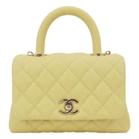 CHANEL Extra Mini Coco Handle Flap Bag Shoulder Bag Yellow