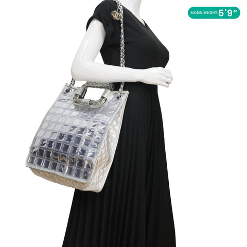 CHANEL Large Vinyl Ice Cube Shopper Tote Bag Silver