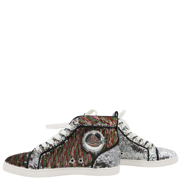 CHRISTIAN LOUBOUTIN Bip Bip High Top Sequins Sneaker Silver Size 38.5