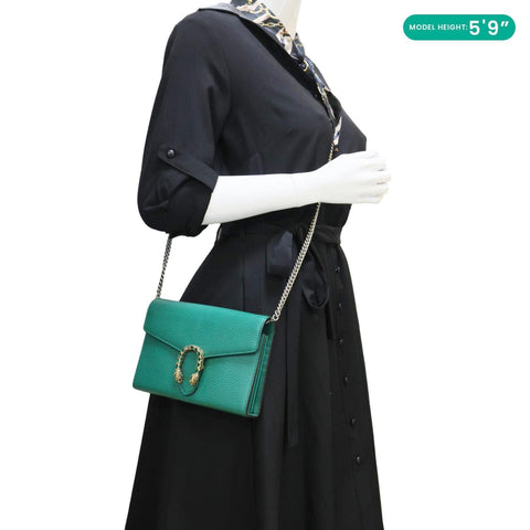 GUCCI Dionysus Crystal Mini Dollar Calfskin Leather Crossbody Bag Green 401231
