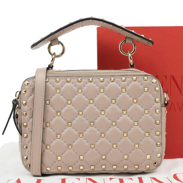 VALENTINO Garavani Rockstud Spike Quilted Leather Crossbody Bag Rose Pink