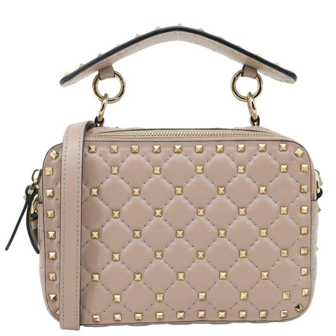 VALENTINO Garavani Rockstud Spike Quilted Leather Tote Bag Rose Pink