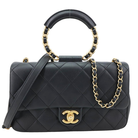 CHANEL In The Loop Flap Medium Quilted Lambskin Leather Shoulder Bag Black