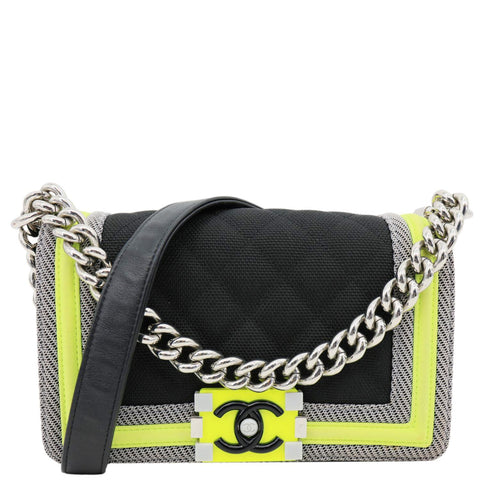 CHANEL Fluo Boy Flap Small Quilted Canvas Crossbody Bag Black