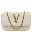 VERSACE Virtus Flap Mini Quilted Leather Chain Crossbody Bag Off White