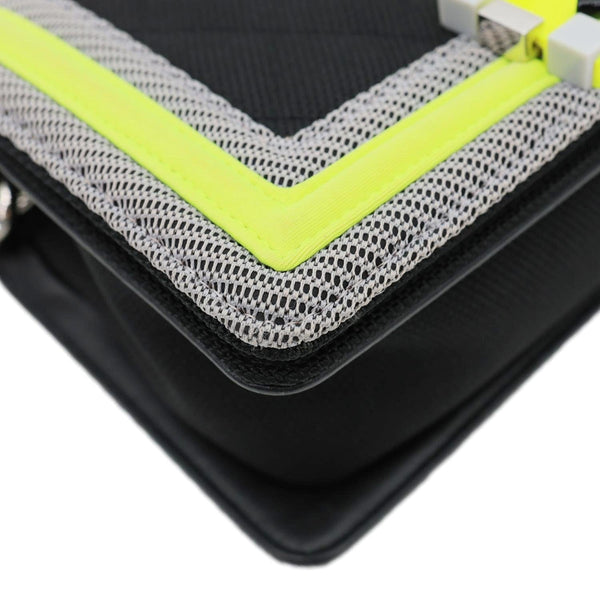 CHANEL Fluo Boy Flap Small Quilted Canvas Crossbody Bag Black