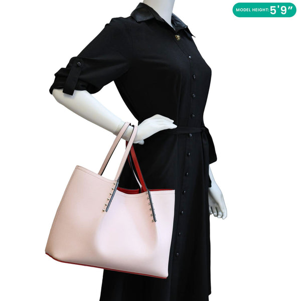 CHRISTIAN LOUBOUTIN Cabarock Spiked Small Calfskin Leather Shopper Tote Bag Pink