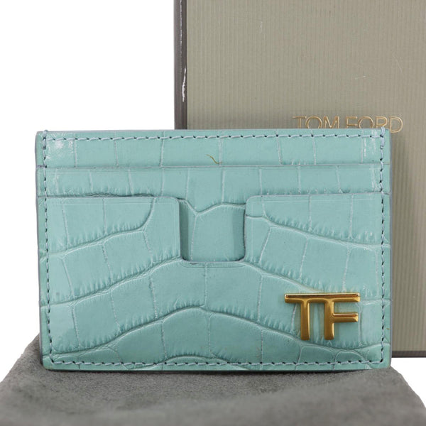 TOM FORD Croc Embossed Card Holder Light Blue