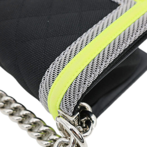 CHANEL Fluo Boy Flap Small Quilted Canvas Crossbody Bag Black