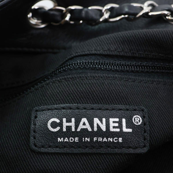 CHANEL Surpique CC Drawstring Calfskin Leather Bucket Bag Black