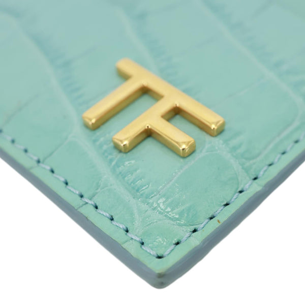TOM FORD Croc Embossed Card Holder Light Blue