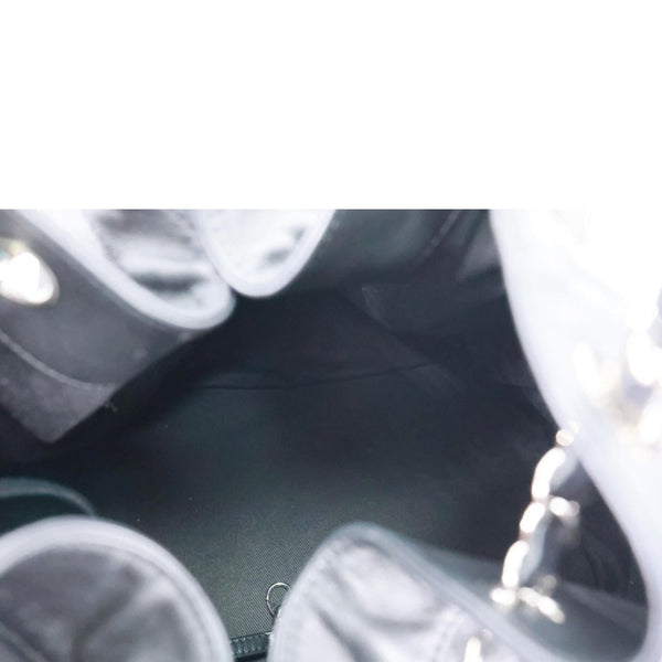 CHANEL Surpique CC Drawstring Calfskin Leather Bucket Bag Black