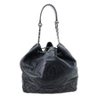 CHANEL Surpique CC Drawstring Calfskin Leather Bucket Bag Black