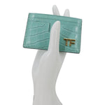 TOM FORD Croc Embossed Card Holder Light Blue