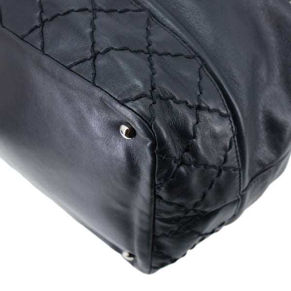 CHANEL Surpique CC Drawstring Calfskin Leather Bucket Bag Black