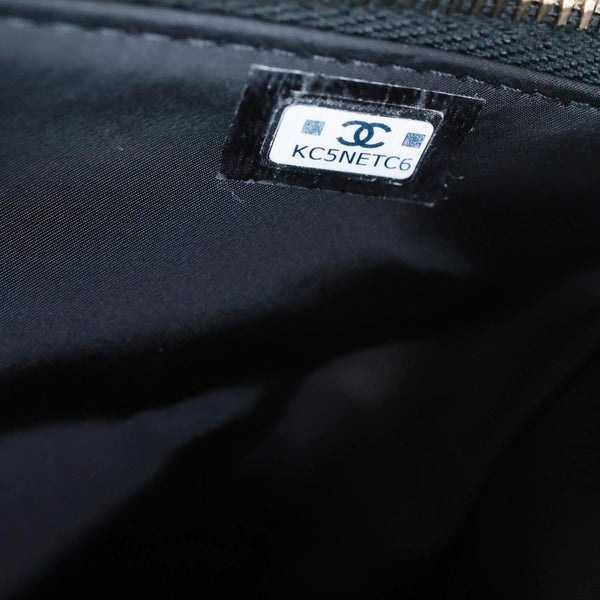 CHANEL Coco Neige Velvet Effect Nylon Clutch with Chain Crossbody Bag Black