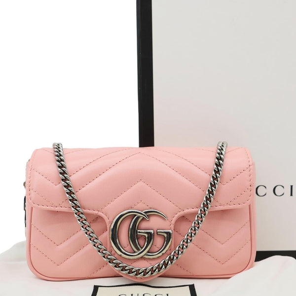 GUCCI GG Marmont Super Mini Matelasse Leather Crossbody Bag Pink 476433
