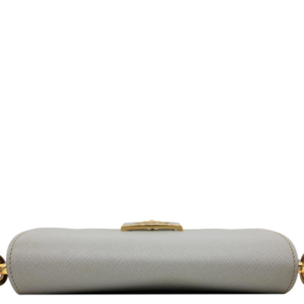 PRADA Embleme Flap Saffiano Lux Leather Shoulder Bag Grey
