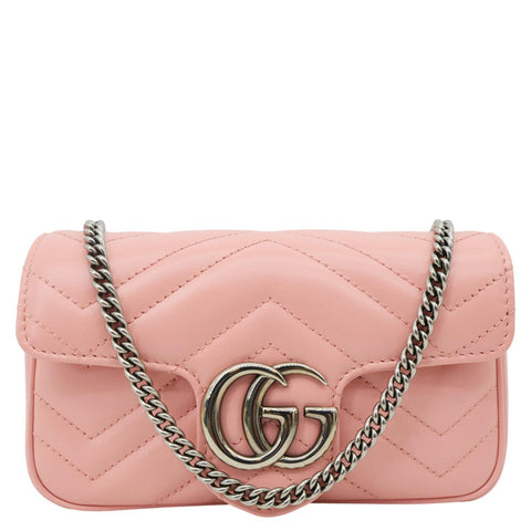 GUCCI GG Marmont Super Mini Matelasse Leather Crossbody Bag Pink 476433