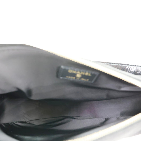CHANEL Coco Neige Velvet Effect Nylon Clutch with Chain Crossbody Bag Black