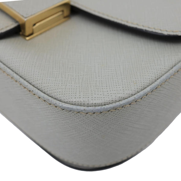 PRADA Embleme Flap Saffiano Lux Leather Shoulder Bag Grey