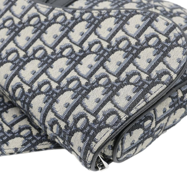 CHRISTIAN DIOR Saddle Oblique Jacquard Crossbody Bag Navy Blue