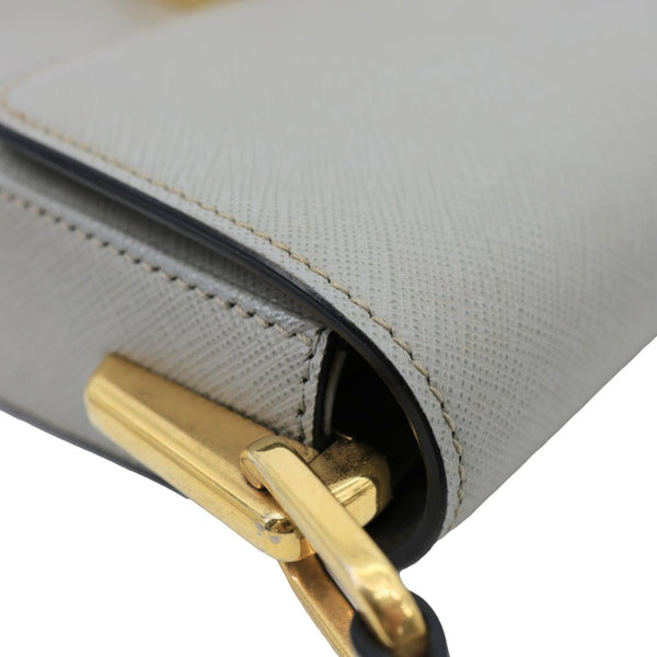 PRADA Embleme Flap Saffiano Lux Leather Shoulder Bag Grey
